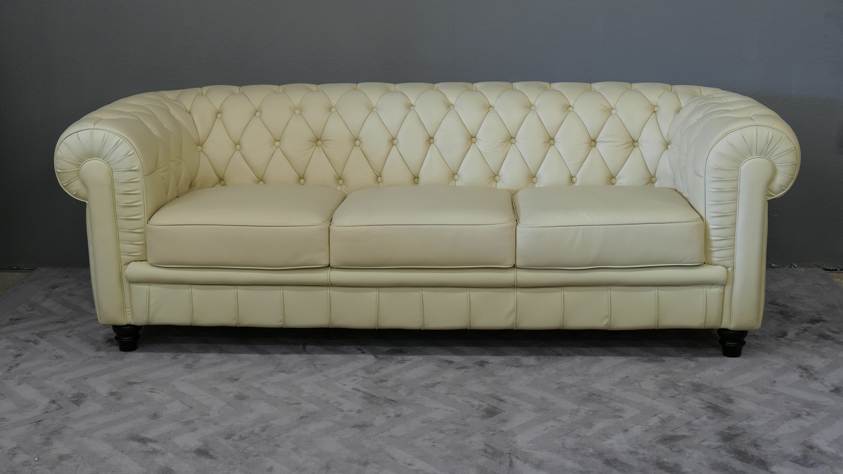 Sessel Sofa Couch Chesterfield 3-Sitzer Farbe beige Modell YS-2008