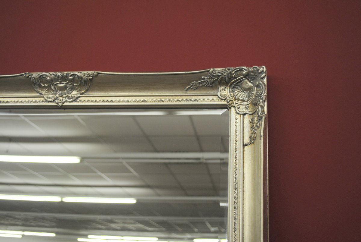 Grosser Spiegel Wandspiegel Farbe Shiny Silber mit Facettenschliff 80 x 180 cm