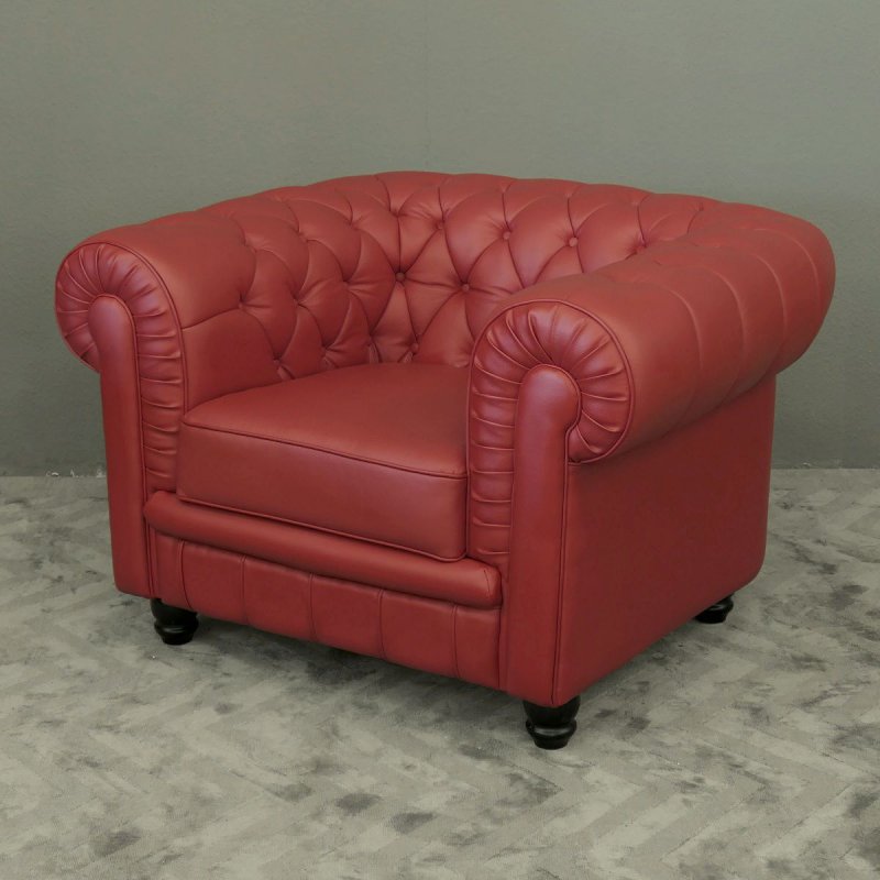 1-Sitzer Modell YS-2008 Sessel Couch Sofa Chesterfield Italy Leder rot