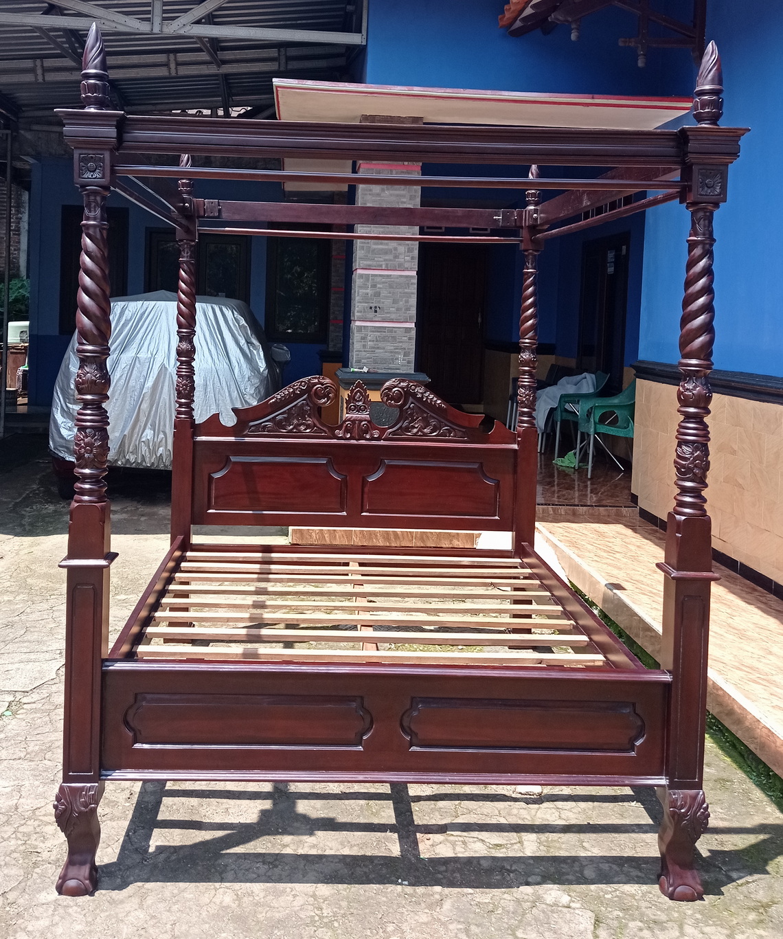 Wunderschönes Bett Chippendale Kolonialstil Mahagoni Matratzengrösse 160 x 200 cm