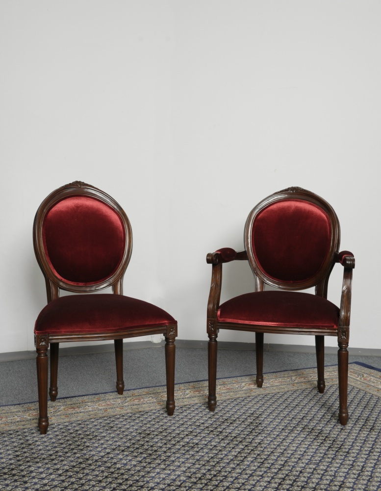 6-er Stuhl Set Mahagoni Lois Stil Stühle Polsterstuhl Bezug: Samt rot